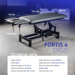 Table de massage électrique Fortis 4 ERGO – Hauteur réglable, accoudoirs ajustables, coussin facial – 200 kg max